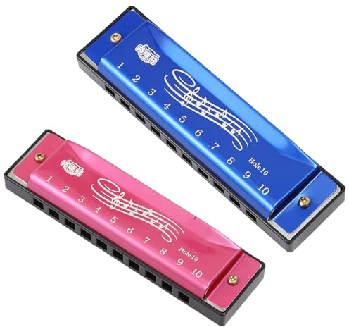 2 Pcs Harmonica Kids,10 Hole 20 Tone Diatonic Mouth,Premium Titanium Mouth Organ,Durable Kids Harmonica,Organ in C for Christmas,Festive Gifts,Party Games,Beginners(Rose Red, Blue)