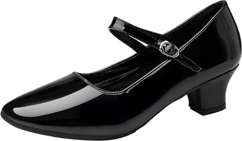 PPXID Women's Ankle Strap Character Shoes Prom Ballroom Dance Pumps for Flamenco Latin Swing Salsa Black 7 UK