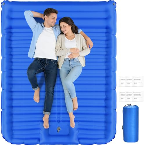 Camping Mat Double 14Cm Extra Thick & Wide Camping Mattress with Built-In Foot Pump & Pillow, Durable Compact Waterproof Inflatable Sleeping Pad for Camping, Backpacking, Hiking, Tent Trap Traveling