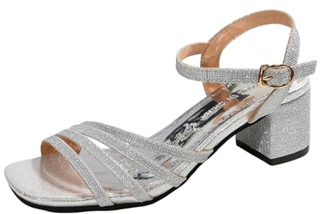 Generisch Categoría de producto Sandalias de mujer - Sandalias romanas de tacón bajo de moda con punta cuadrada de fondo plano Diseño de alta calidad, plata, 38 EU