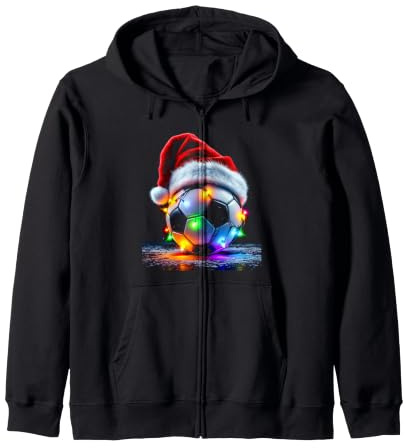 Ballon de Football Festif avec Bonnet de Père Noël et lumières Sweat à Capuche