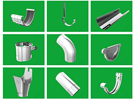 Dachrinnenset 4-16 m lang verzinkt Roofart 7 TLG 127mm (NG 280) inkl.Fallrohr mit Stirnbretthaltern oder Rinneisen (6 m Rinne + 2m Fallrohr, mit Stirnbretthaltern)