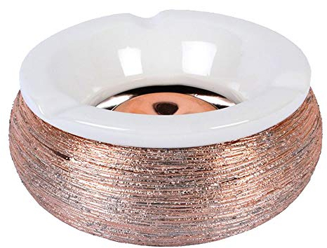 Sepilo, posacenere antivento grande, in ceramica, rotondo, diametro 15 cm, struttura metallica lucida, per interni ed esterni (rame)