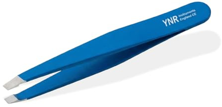 YNR Tweezers for Facial Hair Women – Stainless Steel Slanted Eyebrow Tweezer for Precision Hair Plucking, Chin, Ingrown Hair, Splinters & Tick Remover for Men & Women | (Blue)