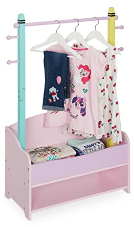 Relaxdays Kinder Kleiderständer, Kleiderstange Kinderzimmer, 4 Haken, 2 Ablagen, HBT: 100,5x71x30 cm, Garderobe, bunt