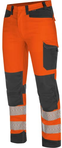 WÜRTH MODYF Warnschutz Bundhose Fluo EN 20471 - professionelle Arbeitshose für Herren - Warnschutzhose mit Knieschutztaschen - in der Größe 27 in Orange