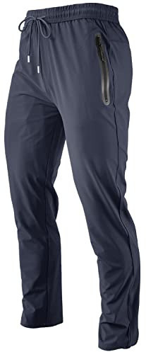 Men's Lightweight Quick Dry Hiking Running Pants Outdoor Sports Breathable Zipper Pockets Athletic Work Pants Navy M