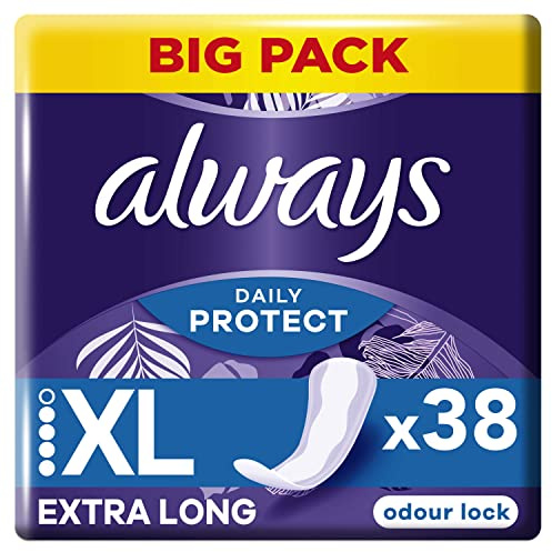 Always Daily Protect Extra Long Panty Liners, Odour Lock, 38 Count, Comfortable with Absorbent Core