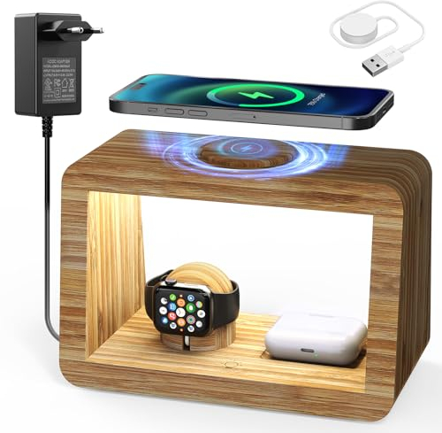 Kabellose Ladestation mit Nachtlicht, 4 in 1 Kabelloses Schnell-Ladegerät mit Adapter und Kabel, Wireless Charger für iPhones, AirPodes Pro, für Apple Watch