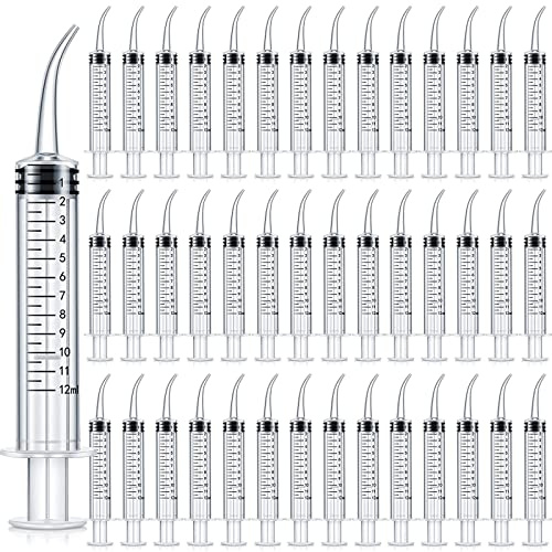 Paquete de 100 /200 Jeringa dental con punta curva Jeringa Dental 12ml Jeringa de irrigación desechable para piedras de amígdalas Squirt inyección de líquido Enjuague Bucal Limpiador (Color:100 pcs)