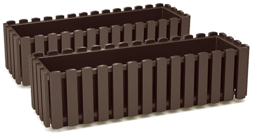 Tymar Blumenkasten landhausstil, Balkonkasten lattenoptik, Pflanzkasten Landhaus, 2er-Pack, Garten, Balkon, Terrasse (Braun, 60 cm)