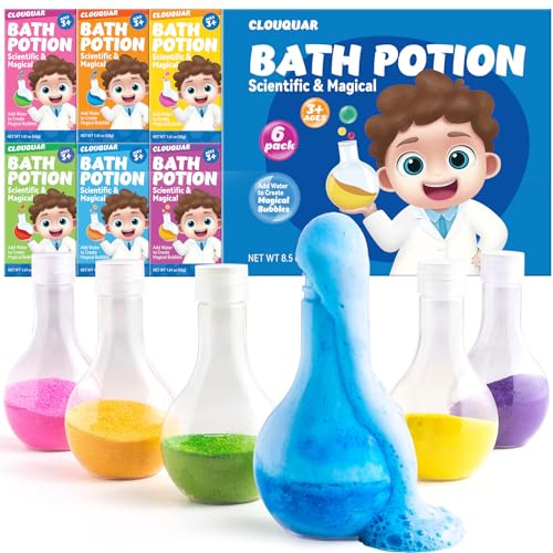CLOUQUAR Kids Bath Bomb Potions, 6 Pack Non-Toxic Fizzy Bubble Bath Explosions, Colorful Burst Bath Potions for Kids, Scientific & Magical Bath Time Buddy, Fun & Educational Bubble Bath