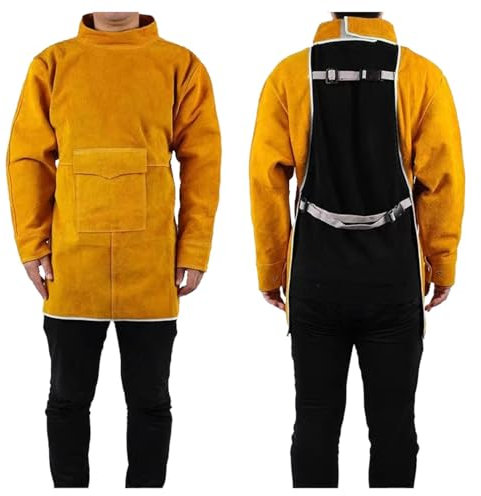 NALSA Tablier de soudage en cuir robuste, tablier de sécurité pour soudeur respirant sans doublure à manches longues et col haut, tablier de travail ignifuge,Orange-85cm/34in