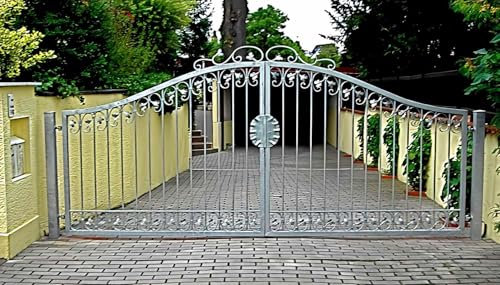 Monaco-GT400/100S Garden Gate, Courtyard Gate, Entrance Gate, Fire, Galvanised, P.-100 Set, 400 cm, 4 m, Double Wing Gate, Round Arch, Sturdy, Solid