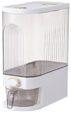 Flingdispenser Flingbehållare Risdispenser Spannmålsbehållare Risförvaringshink Torrmatsdispenser med mätkopp Livsmedelsdispenser Matbehållare(White,30cm)