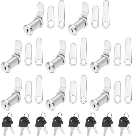 PATIKIL 1-1/2 Pollice Serrature per Armadietti con Chiave Uguali, 8 Pezzi Serratura a Camma di Ricambio per Cassetti RV Carrello di Stoccaggio Cassetta Postale, Argento