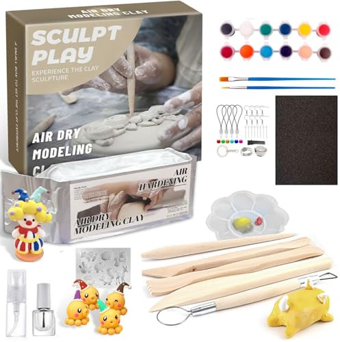 Hengrongshen Töpferset, Töpferset für Zuhause, Töpferset für Kinder, Töpferset Kinder ohne Brennen mit Lufttrocknenden Ton, Werkzeuge, Pinsel, Lacken