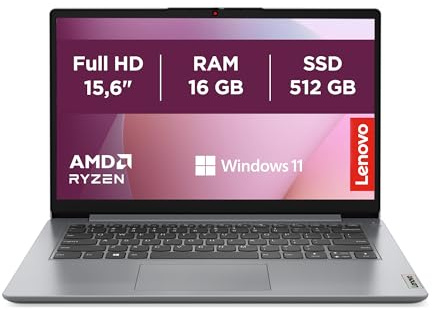 Lenovo IdeaPad 1 Gen 7 - Ordenador Portátil 15.6 FHD (AMD Ryzen 5 7520U, 16 GB RAM, 512 GB SSD, AMD Radeon 610M Graphics, Wi-Fi 6, Windows 11 Home) Teclado QWERTY Español - Gris Nube