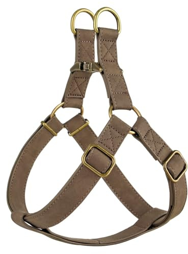 Didog Step in Dog Harness - PU Leather Dog Harness with Antique Bronze Metal Buckle, Easy Walk Dog Halter Harness for Medium Dogs Walking Training (Brown, S: Chest 16-22)