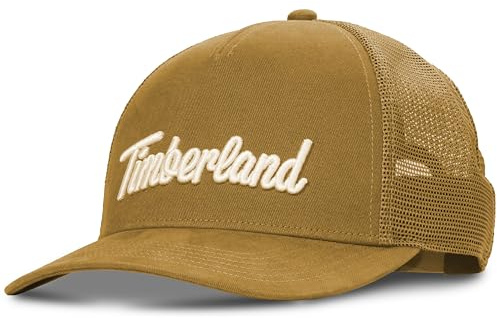 Timberland Gorra de Camionero para Hombre, Sarga de algodón Duradera, Gorra Ajustable a presión, Parte Trasera de Malla Transpirable, Trigo (marrón), Talla única