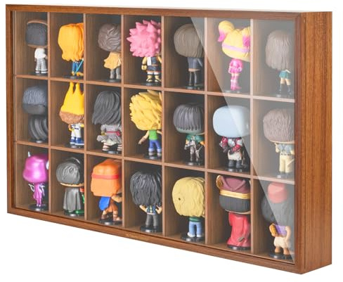 DisplayMore Wooden Action Figure Display Case Fit for Funko Pop Figure - 4-Inch Vinyl Funko Pop Display with Stand Base,Collections Organizer for Decor, Stores up to 21PCS Figures