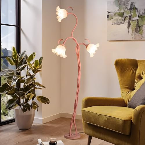 meibeileil Fiori Spirale Lampada da Terra,Lampada da Terra Salotto ad Arco DIY 3-Luci Fiores,Europea Dimmerabile Piantana Lampada Soggiorno da Terra,Floor Lamp per Camera da Letto,Ufficio,H170Cm,Rosa