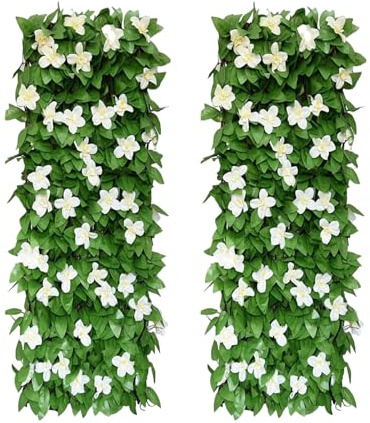 Expanding Gardens Trellis Panels 200x40cm, Artificial Ivy Fence Screening with White Orchid, Garden Privacy Hedge Screen for Garden, Balcony, Outdoor, Gardens Fences Screeningss (2PCS)