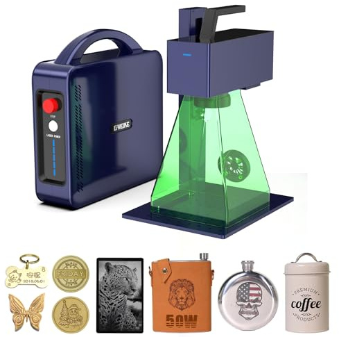 GWEIKE G2 Max Grabador Láser de Fibra de 50W con Grabado 3D y Profundo, Máquina Láser Rápida de 15000 mm/s, Área de 150×150 mm, Precisión de 0,001 mm para Joyería, Metal y Placas para Mascotas