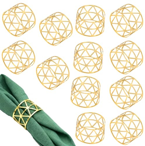 Anello per tovaglioli in oro 12 pezzi, eleganti fibbie in metallo, anello per tovaglioli di Natale, Napkin Rings per decorazione della tavola, San Valentino, Pasqua, matrimonio, Natale, cena, festa