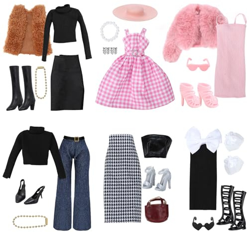 19 stycken dockkläder set med tillbehör – dockmode med klänningar och accessoarer – docktillbehör för 30 cm – glitter flicktillbehör prinsessmiddag, modefest, shopping