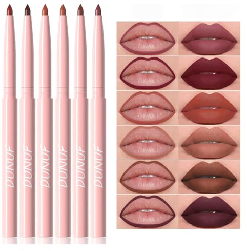 6-Piece Matte Lip Liner Set, Twist-Up Pencils in Nude & Plum Shades 01# | Six twist-up matte lip pencils in coordinated nude-to-berry shades for outlining, shaping and all-over lip colour