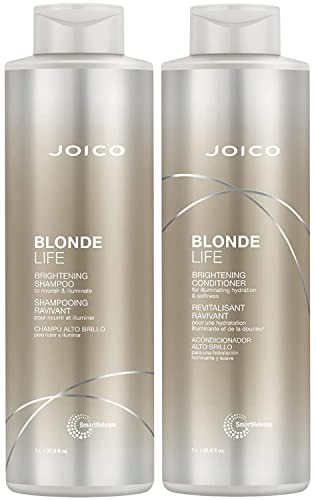 Joico Blonde Life Illuminating Shampoo & Nourishing Conditioner 1000ml Duo Set + FREE PUMPS for Blonde/Grey/Platinum Hair Anti-Brass