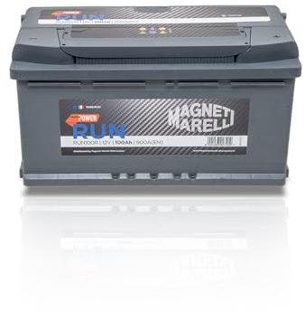 Magneti Marelli Parts & Services - Batteria Auto 100Ah Run, Batteria Auto L05 069100900007 al Piombo Acido, Alte Prestazioni, Potenza di Avviamento +30% - 12V 100Ah 900A B13 con Maniglie, Ricambi Auto