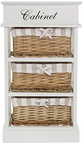 elbmöbel Korb Kommode mit Körben aus Holz 70x38x28cm | Kleiner Schrank Korbregal Weiss braun | Nachttisch Holz mit Weidekorb Badmöbel Landhausstil | fertig montiert | Flur Schlafzimmer