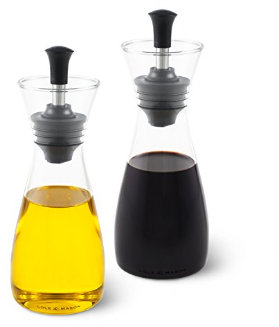Cole & Mason H103018 Sawston Oil and Vinegar Pourer, Oil Dispenser/Vinegar Dispenser, Glass, 210 mm, Twin Set, Includes 2 x Oil Bottle/Vinegar Bottle