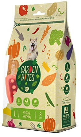 Garden Bites Veggie Friends - Snacks Vegetarianos para Perros - Sin Gluten - Aperitivos para Perros - Sabor Boniato - Alimento Rico en Vitaminas, Calcio y Hierro - Pack de 470g y 3 Uds - Duvo+