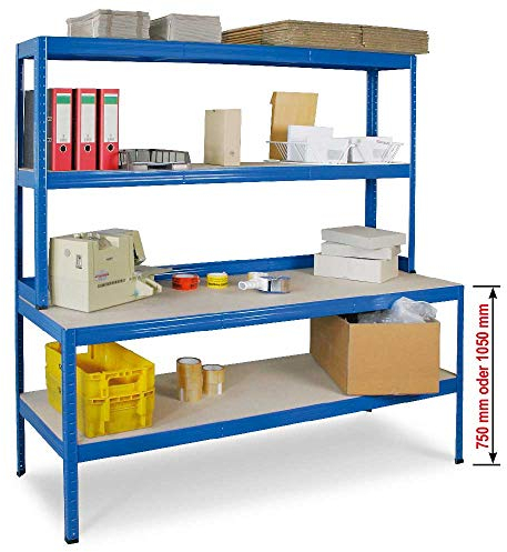 BRB Packtisch/Werkbank mit Aufbau, HxBxT 1800 x 1800 x 600 mm, blau