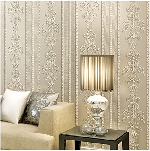BCWGERFSDJ Cremeweiß Vliestapete 9,5 m x 0,53 m Vertikale Streifen Tapete Modernes Design Prägung Tapete für Flur Wohnzimmer Schlafzimmer Büro