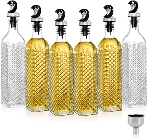 YOUEON 6 Stück 500 ml Glas Olivenölflaschen Spender, klarer Öl- und Essigkübel mit automatischem Klappdeckel und Trichter, Kochölbehälter, Olivenölkaraffe für die Küche