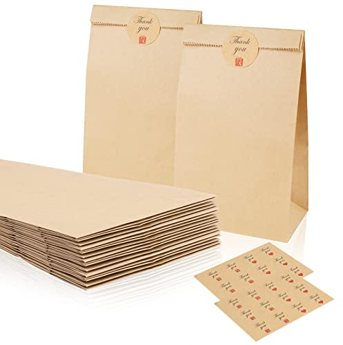 Flintronic Papiertüten, 20 Stück Geschenktüten Papier mit 24 Aufkleber Kraftpapiertüten Geschenktüten Obstbeutel zum Verpacken von Kindergeburtstag Gastgeschenke, Hochzeit Party Giveaways -Einfarbig