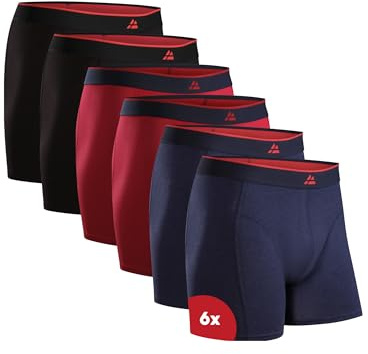 DANISH ENDURANCE 6er Pack Bambus Boxershorts Herren, Unterhosen Herren mit oder ohne Eingriff, Mehrfarbig (2X Schwarz, 2X Rot, 2X Marineblau) M