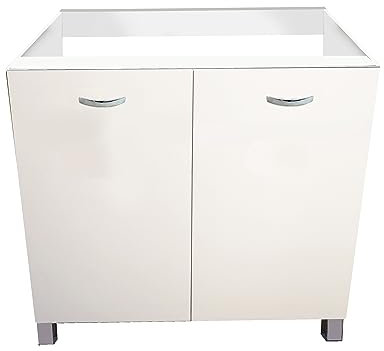 MABEL Mueble bajo lavabo de cocina blanco con 2 puertas – Organizador de madera ennoblecida con acabado antiarañazos – Fácil de montar – L 80 cm x P 50 cm x H 80,5 cm