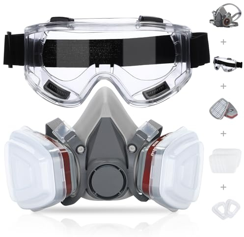 HOLULO Masque Peinture, Masque anti Poussiere Réutilisable avec Filtres et Lunettes de Protection Antibuée,pour Peinture,Particules, Polissage, Ponçage, Soudage