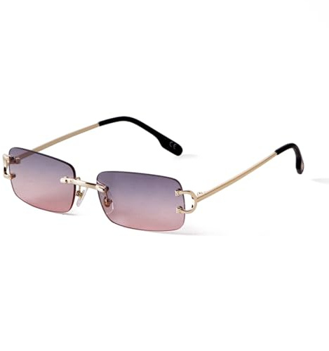 ADEWU Lunettes de soleil rétro vintage sans monture protection UV étroites rectangulaires lunettes de soleil homme femme unisexe, S