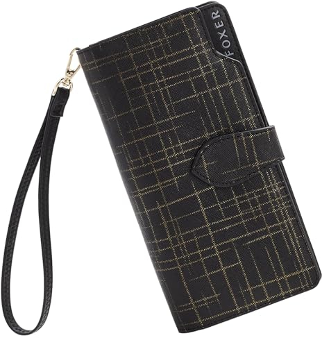 FOXLOVER Brieftaschen für Damen, Kreditkartenetui, RFID-blockierend, großes Fassungsvermögen, Armband mit Münzpapier, Geldfach, Black-C