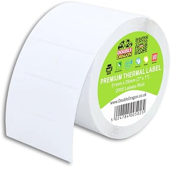 Double Dragon, 2.000 Etichette Termiche Dirette, 51mm x 25mm | Etichette Autoadesive Premium con Rivestimento | Compatibile con Zebra, MUNBYN, Toshiba, Citizen, Eltron Stampanti