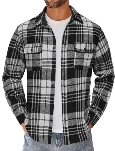 COOFANDY Chemise en flanelle pour homme - Manches longues - Chemise de bûcheron à carreaux - Chemise de loisirs avec poche de poitrine - Veste à carreaux - Coupe droite - Chemise traditionnelle