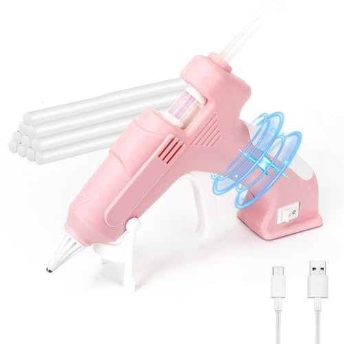 Cordless Glue Gun, Mini Hot Glue Gun with 10 Pcs Glue Sticks, Glue Gun for Crafting, Built-in 2000mAh Battery, Fast-Heating Rechargeable Hot Melt Glue Guns for DIY Project, Art, Crafts, Decorations