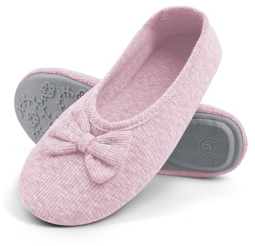 OFFCUP Ballerines Femme Fermé, Ballerines Plates Pliable, Chaussures Plates avec Motif Noeud, Chaussons Femme Pointe Ronde avec Semelle Souple, Ballerines en Coton-Rose/L