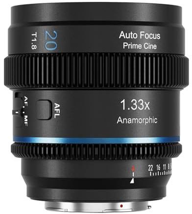 SIRUI 20mm T1.8 1,33x Anamorphot-Linse, Super-35 Autofokuslinse für E‑Mount‑Kameragehäuse, A6500, A6700, FX3/30, ZV‑E‑Serie, A7‑Serie, A9/9II, mit blauen Lichtreflexen